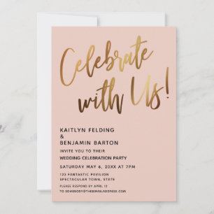 Convite Celebre Conosco! Blush com Letra à Mão em Dourado 