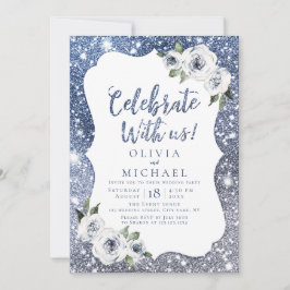 Convite Celebre Conosco! Brilho azul e glitter floral