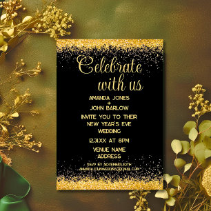 Convite Celebre Conosco Casamento de Ano Novo Dourado