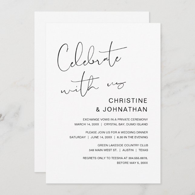 Convite Celebre conosco, Casamento Intimo Moderno (Frente/Verso)