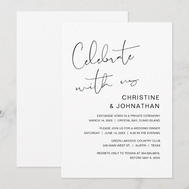 Convite Celebre conosco, Casamento moderno e intimista (Frente/Verso)