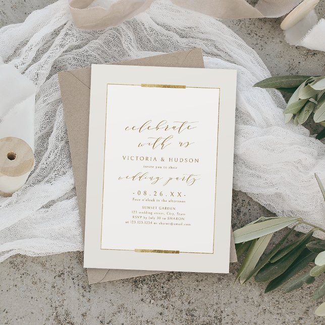 Convite Celebre Conosco! Casamento Simples da Elegância (Celebrate With Us! Framed Elegance Simple Wedding Invitation)