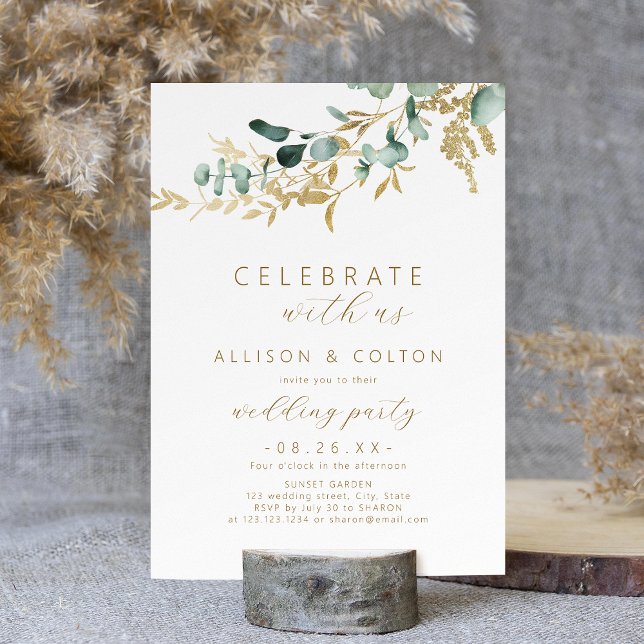 Convite Celebre conosco! Eucalyptus greenery Boho (Celebrate With Us! rustic eucalyptus greenery boho Invitation)