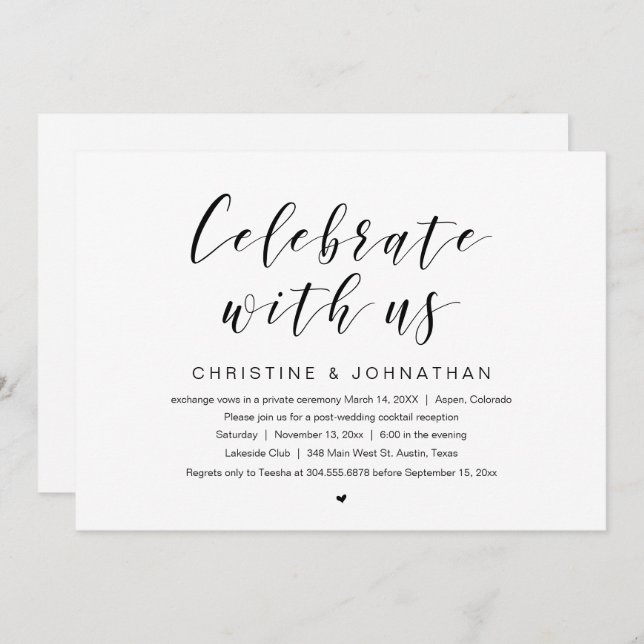 Convite Celebre conosco, Festa de Casamento Íntimo (Frente/Verso)