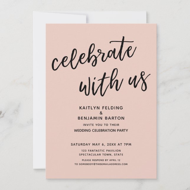 Convite Celebre Conosco Festa de Casamento Rosa Bege Casua (Frente)