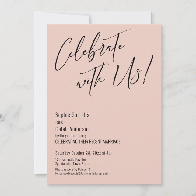Convite Celebre conosco! Festa de casamento Rosa Blush Mod (Frente)