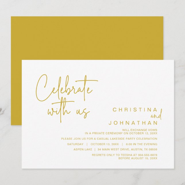 Convite Celebre conosco, Festa de Elopement Pós-Casamento  (Frente/Verso)