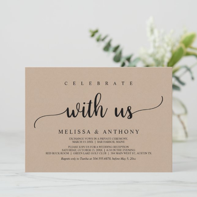 Convite Celebre conosco, jantar de casamento rústico às es (Em pé/Frente)
