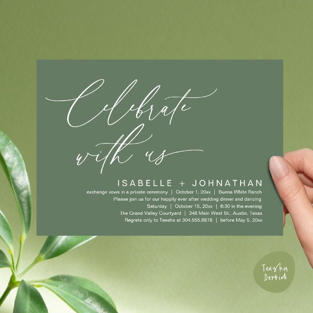 Convite Celebre conosco, Jantar de Noivado Romântico (Celebrate with us, Romantic Wedding Dinner Brunch Party Invites Card PDF Modern Classy Sage Green)