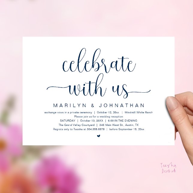 Convite Celebre Conosco Jantar de Recepção de Casamento El (Celebrate With Us Elegant Modern Wedding Reception Dinner Invitation Card in Navy Blue)