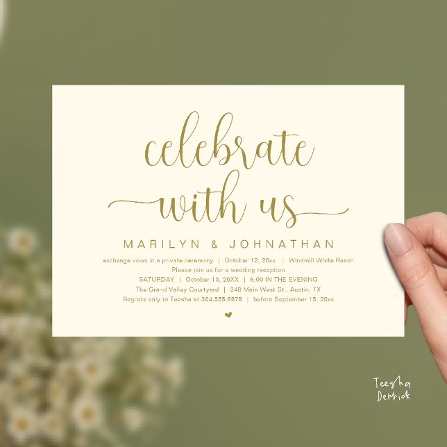 Convite Celebre Conosco Jantar de Recepção de Casamento El (Celebrate With Us Elegant Modern Wedding Reception Dinner Invitation Card in Gold Yellow Cream)