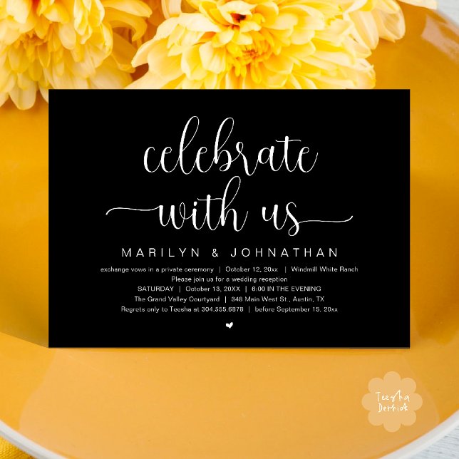 Convite Celebre Conosco Jantar de Recepção de Casamento El (Celebrate With Us Elegant Modern Wedding Reception Dinner Invitation Card in Black and White)