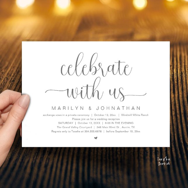 Convite Celebre Conosco Jantar de Recepção de Casamento El (Celebrate With Us Elegant Modern Wedding Reception Dinner Invitation Card in Dark Grey)