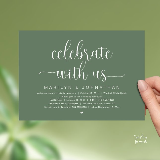 Convite Celebre Conosco Jantar de Recepção de Casamento El (Celebrate With Us Elegant Modern Wedding Reception Dinner Invitation Card in Sage Green)
