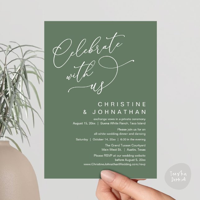 Convite Celebre conosco, Janto Romântico de Casamento Danç (Celebrate With Us, Romantic Wedding Dinner Party Lunch Brunch Invitation Card PDF Sage Green Forest)
