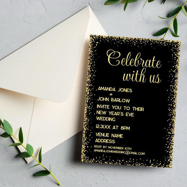Convite Celebre Conosco Minimal Dourado Casamento de Ano N (Criador carregado)