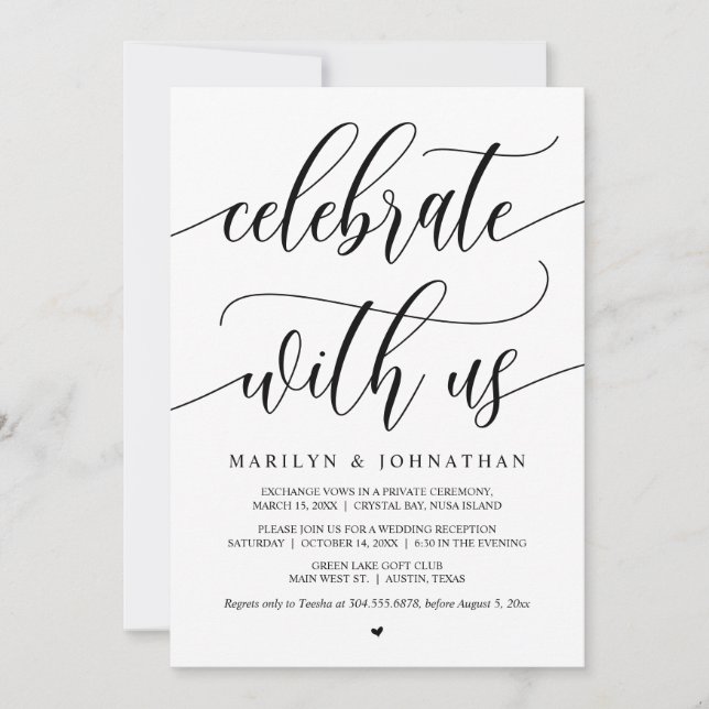 Convite Celebre conosco, Preto, Festa de Casamento Fugitiv (Frente)