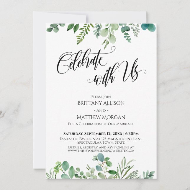 Convite Celebre Conosco Recepção de Folhagens de Eucalipto (Frente)