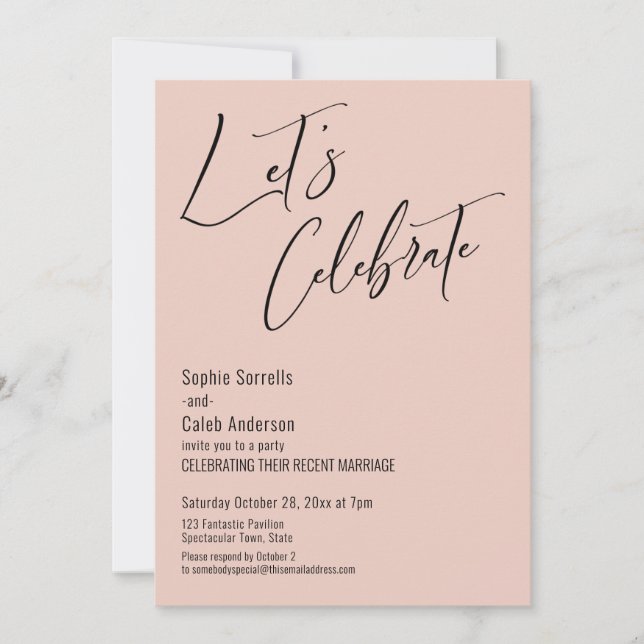 Convite Celebre Conosco! Recepção Moderna em Rosa Blush (Frente)