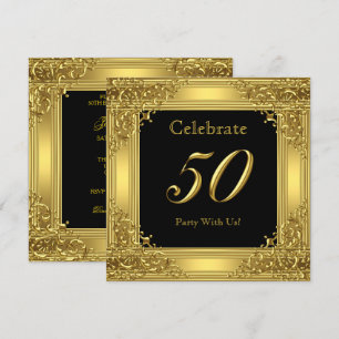 Convite Celebre Festa de 50 Anos Dourado Golden 50 Preto