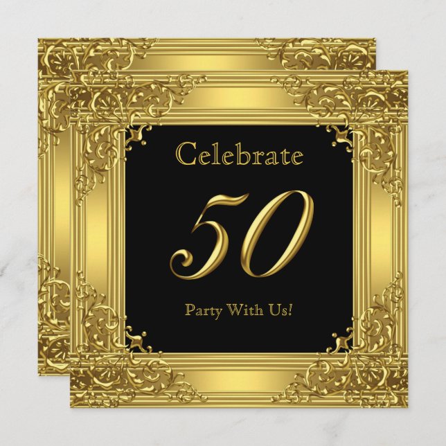 Convite Celebre o Ouro Dourado 50 Festa de aniversário 50  (Frente/Verso)