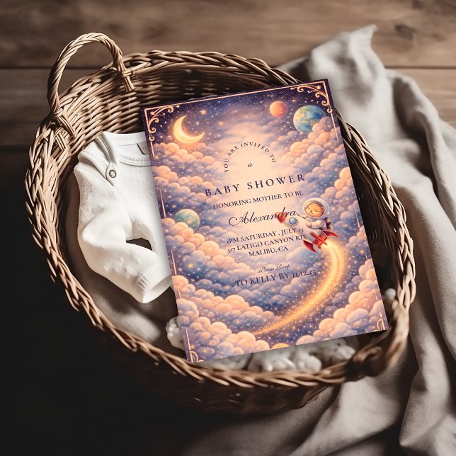 Convite Celestial Astronaut Clouds Baby Shower (Criador carregado)