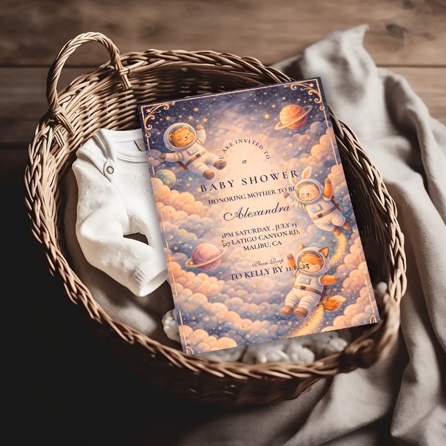 Convite Celestial Astronaut Neutral Space Baby Shower (Criador carregado)