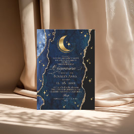 Convite  Celestial Blue Quinceanera Midnight Stars Moon 
