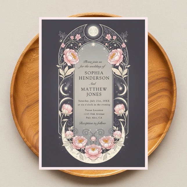 Convite Celestial Blush Blossom Art Nouveau Wedding (Criador carregado)