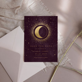Convite Celestial Burgundy Dourada Lua Salve A Data