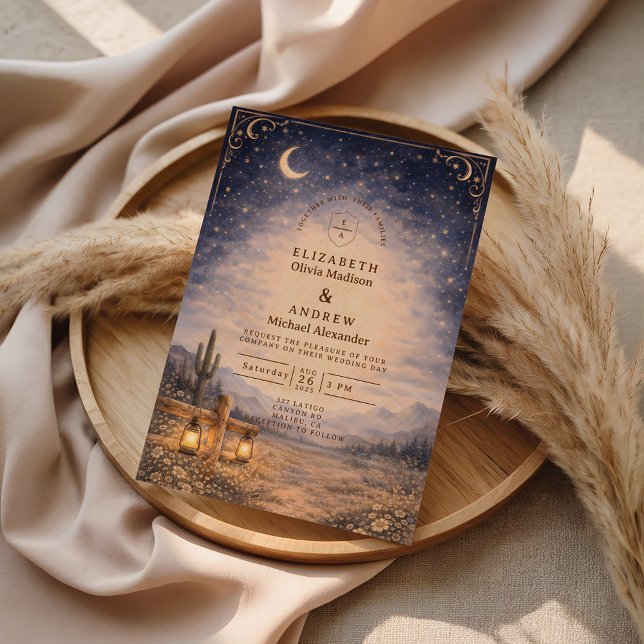 Convite Celestial Desert Moonlit Western Wedding (Criador carregado)