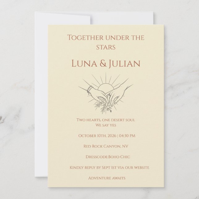 Convite Celestial Desert Wedding Invitation Boho (Frente)