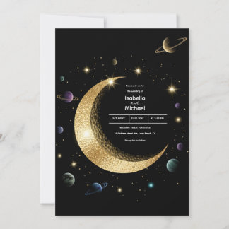 Convite Celestial Dourado Crescent Moon Casation