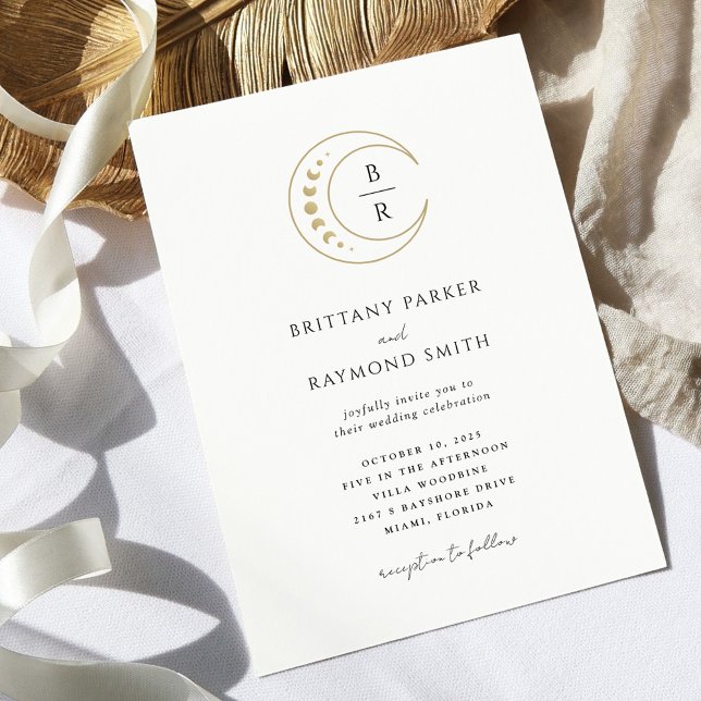 Convite Celestial Dourado para Casamento (Criador carregado)