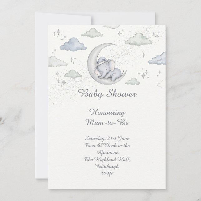 Convite Celestial Dream Elephant Baby Shower (Frente)