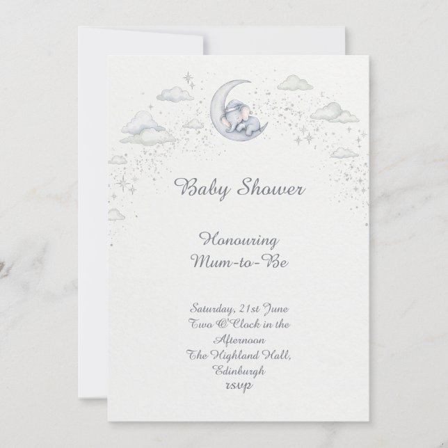 Convite Celestial Dream Elephant Baby Shower (Frente)