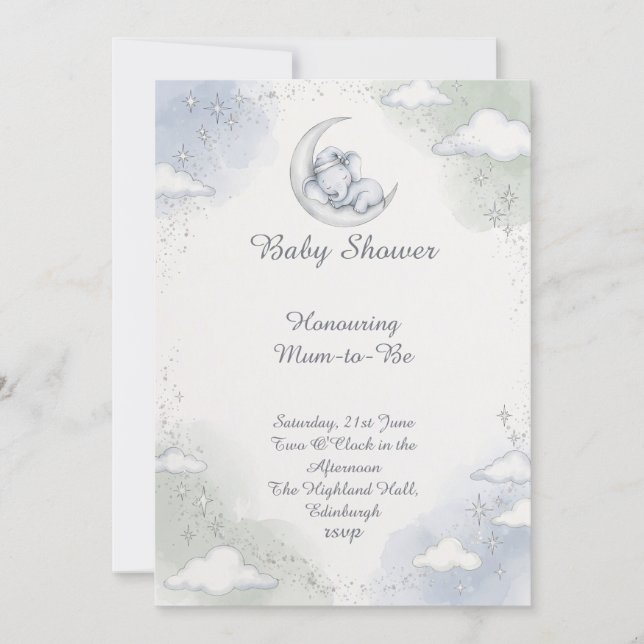 Convite Celestial Dream Elephant Baby Shower (Frente)