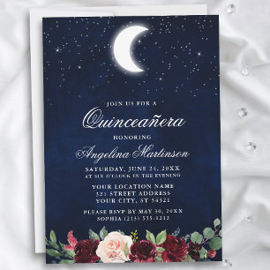 Convite Celestial Estrelas da Lua Quinceanera Floral