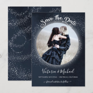 Convite Celestial Full Moon e Stars Foto Salvar Data