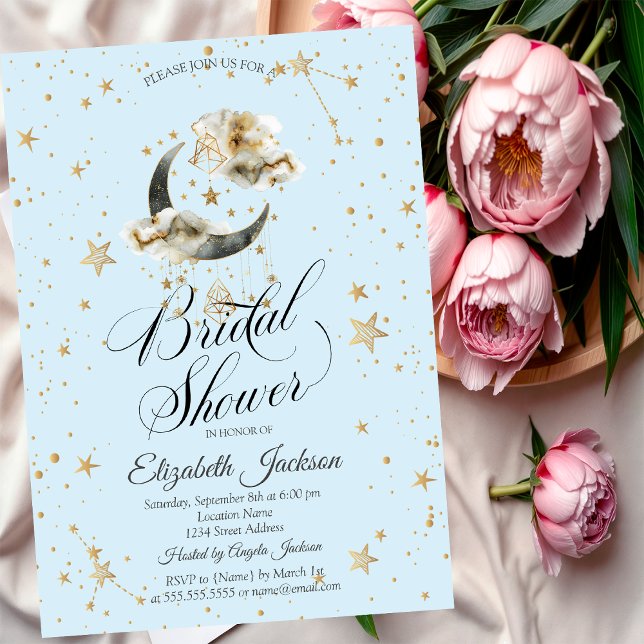 Convite Celestial Gold Moon Stars Light Blue (Criador carregado)