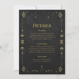 Convite Celestial Gothic Black and Gold Wedding Details
