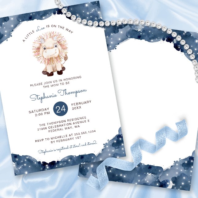 Convite Celestial Leo Astrology - Chá de fraldas (Celestial Leo Astrology Sign Baby Shower Invitation)