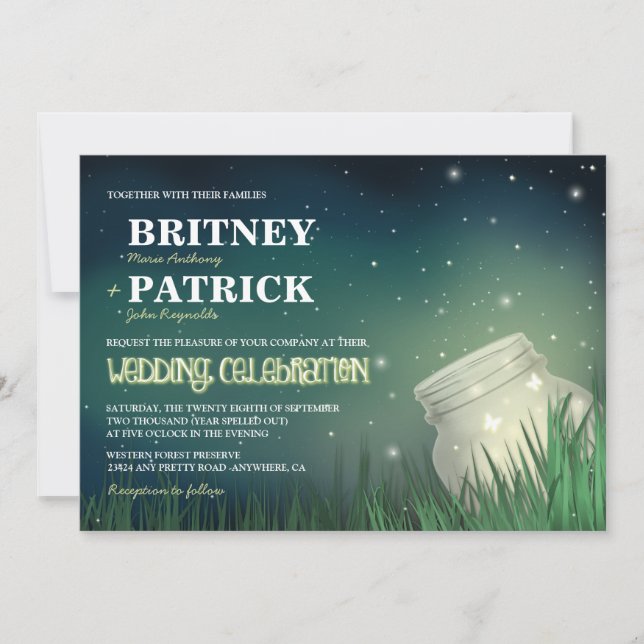 Convite Celestial Mason Jar Firefly Invites (Frente)