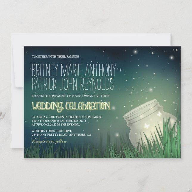Convite Celestial Mason Jar Firefly Invites (Frente)