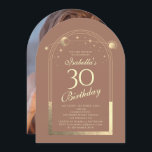Convite Celestial Mocha Dourada Sun Moon Stars aniversário<br><div class="desc">A Celestial Mocha Mousse, Dourada Sun Moon Astronomy aniversário de 30 anos Photo Invirs, apresenta um elegante sol dourado, lua e estrelas com um quadro de ouro sobre um fundo mousse mocha. Dentro é a sua informação de convite de 30 anos. Ao contrário, adicione sua foto favorita. Projetado para você...</div>