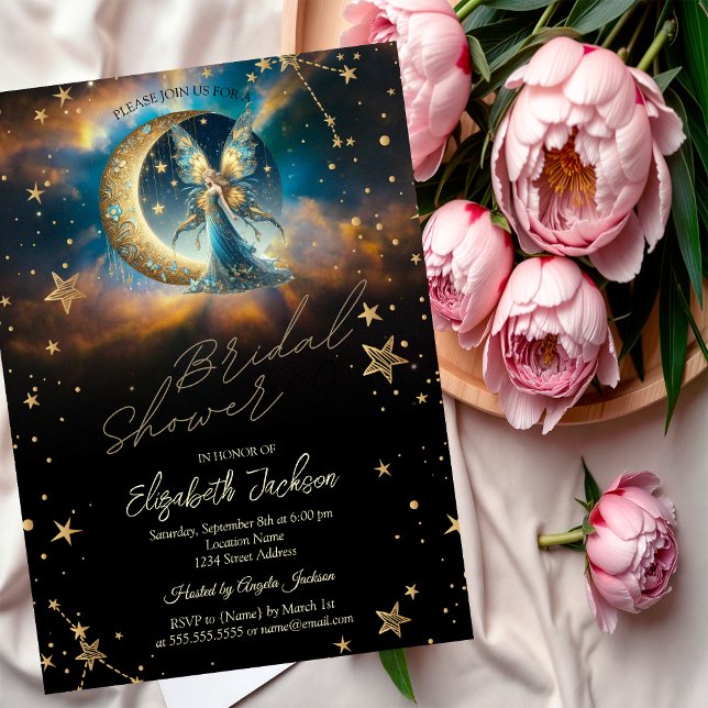 Convite Celestial Moon Blue Fairy Stars Bridal Shower (Criador carregado)