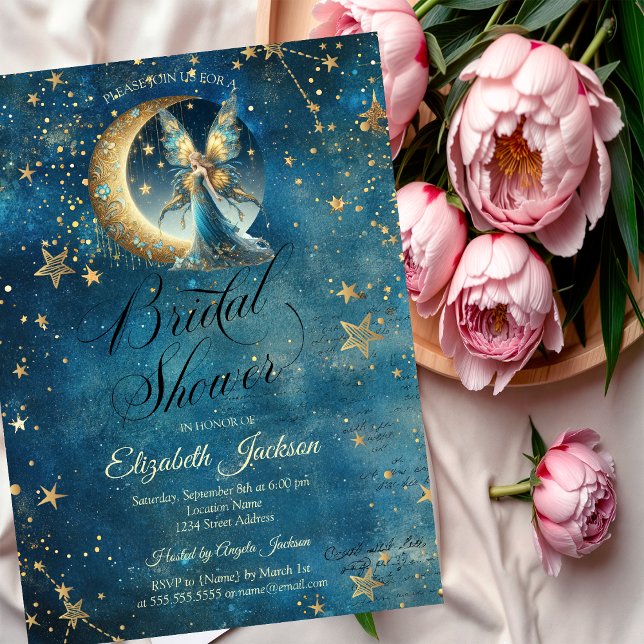 Convite Celestial Moon Fairy Stars Bridal Shower (Criador carregado)