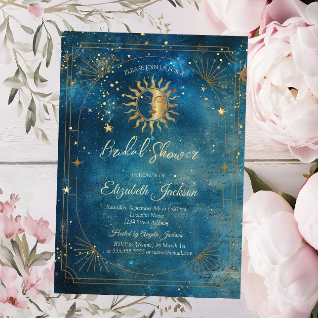 Convite Celestial Moon Frame Blue Bridal Shower (Criador carregado)