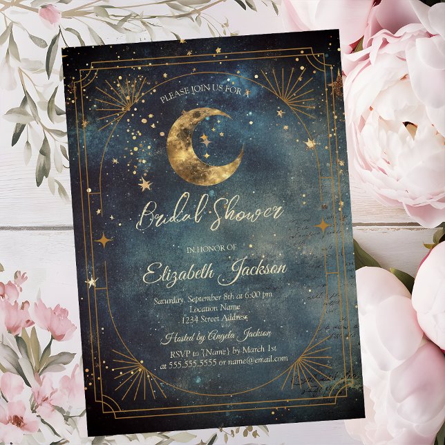 Convite Celestial Moon Frame Dark Galaxy Sky Bridal Shower (Criador carregado)