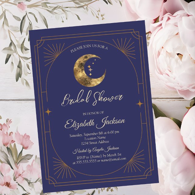 Convite Celestial Moon Frame Violet Bridal Shower (Criador carregado)